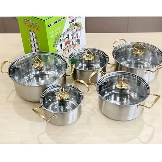 White Label 10 Pcs Stainless Steel Kitchen Cookware Sets - Silver/Gold - image 2