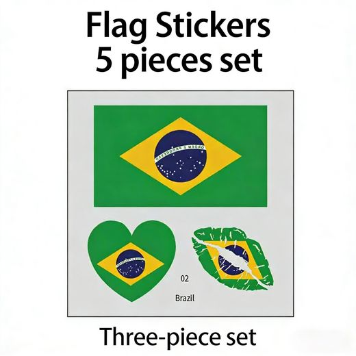 Generic  Football Fan Party Supplies Sports Match Decorations, 3-in-1 Design (Flag + Heart + Lip), 5 Sheets per Pack,Brazil Style