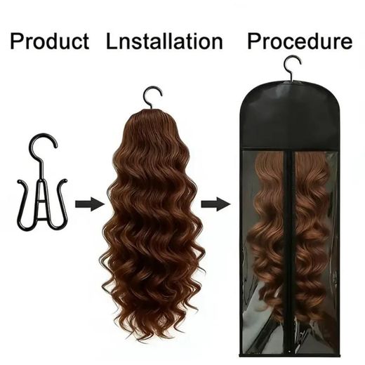 Generic Portable Hair Extension Hanger & Protection Storage Bag – Black – Professional Wig Care & Organizer