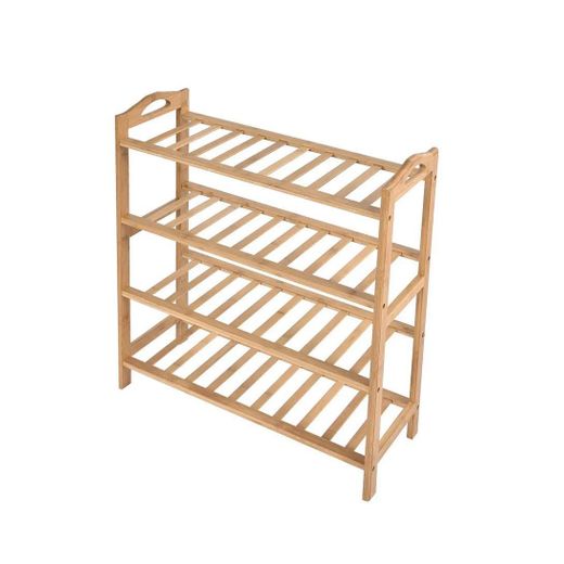 4-Layer Portable & Durable Bamboo Wood Shoe Rack Shelf Storage Organizer Free Standing with Handle (W70 x D26 x H70)cm / (W27.6 x D10.2 x H27.6)inch