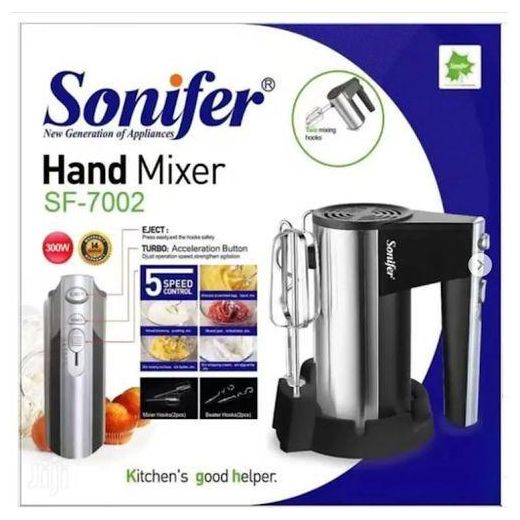 Sonifer Stainless Steel 5 Speeds Food/Dough Mixer With Holder Dough Hook Beater - Silver - image 4