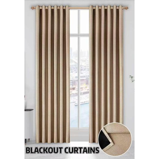 OMAMA HOME TEXTILE Beige Blackout Curtains – Light Blocking Window Drapes with 8 Eyelets