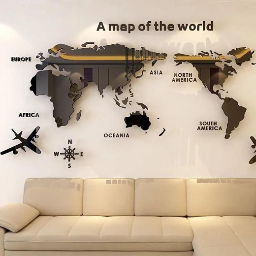 Generic 3D Acrylic Wall Sticker With World Map, 3D Mirror Sticker 1.2*0.6M- Black