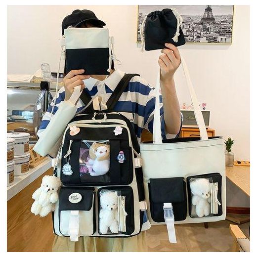 Generic 5-Piece Backpack Set Youth School Bag Beautiful Backpack (Excluding Pendants)-Black - image 2