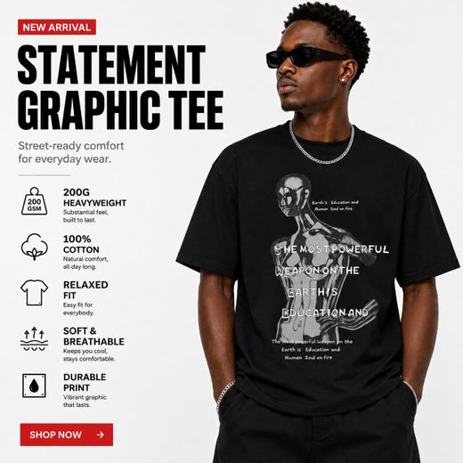 Fashion 3 in 1 Men 200GSM Heavyweight Short Sleeve T Shirt Multipack, Assorted Graphic Print 100% Cotton Crew Neck Relaxed Fit Casual Street Wear Tee Set - image 3