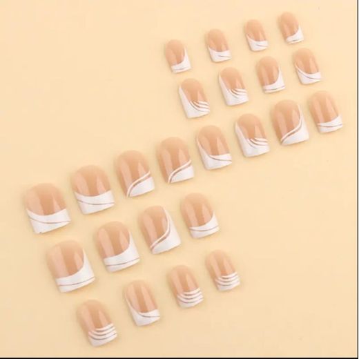 Fashion 21 24PCS Modern Abstract French Press-On Nails – Squoval Shape With Contemporary Negative Space Line Design (+Glue + Nail file) - image 4