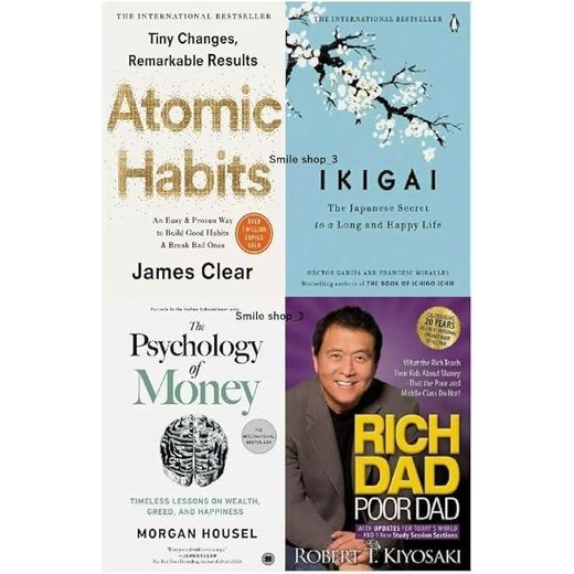 Random House  Rich Dad Poor Dad, The Psychology of Money, Atom*c Habits, Ikigai: 4 Books Set