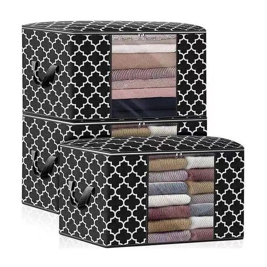 White Label 3Pcs Foldable Clothing Storage Bag - Black