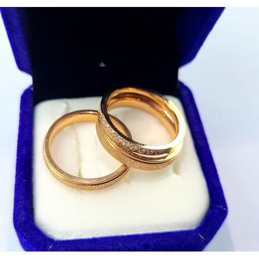 White Label 3 Set Rough Surface Stainless Steel Wedding Ring Set - Rose Gold - image 4