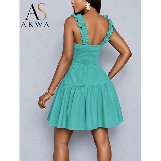 AKWA STYLE Women's Mint Green Ruffle Strap Mini Dress – V-Neck Fit & Flare Summer Dress - image 4