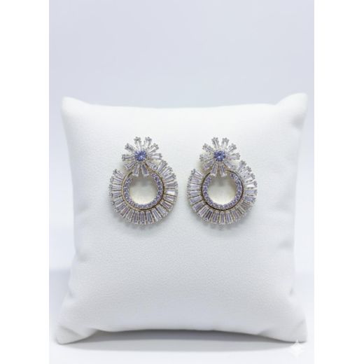 Generic Bridal Elegant Zirconia Drop Earrings - Dazzling Floral & Hoop Design(Silver) - image 2
