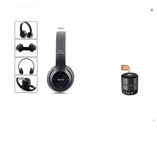 P47 Bluetooth Wireless Headset - Black + Free Bluetooth Mini Speaker MultiColour