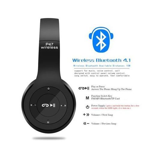 P47 Bluetooth Wireless Headset - Black + Free Bluetooth Mini Speaker MultiColour - image 2