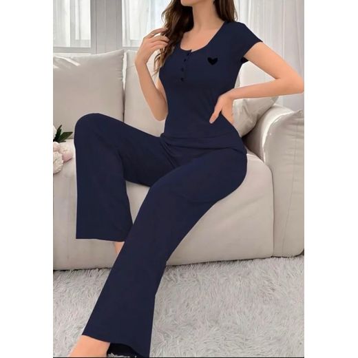 Generic Women's Casual Home Wear Suit-Navy Blue Two Piece Lounge/Sleep Set - Navy Blue
