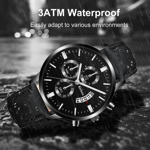 Generic Luxurious Men Business Watch Quartz Watch with Leather Strap 30M Waterproof - Black - image 4