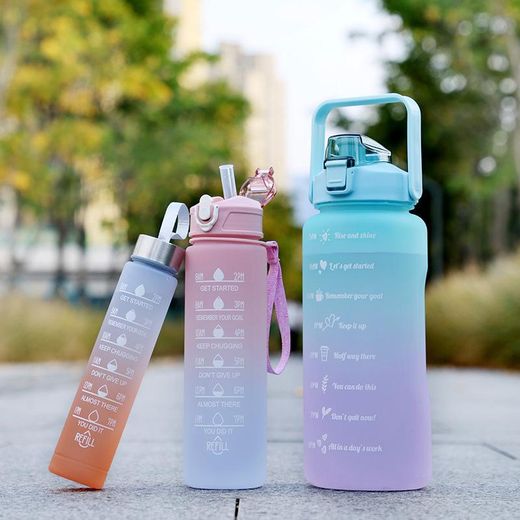 Generic 3-in-1 Big Water Bottle Set – Motivational Reusable Sports & Fitness Bottles - Purple - image 2