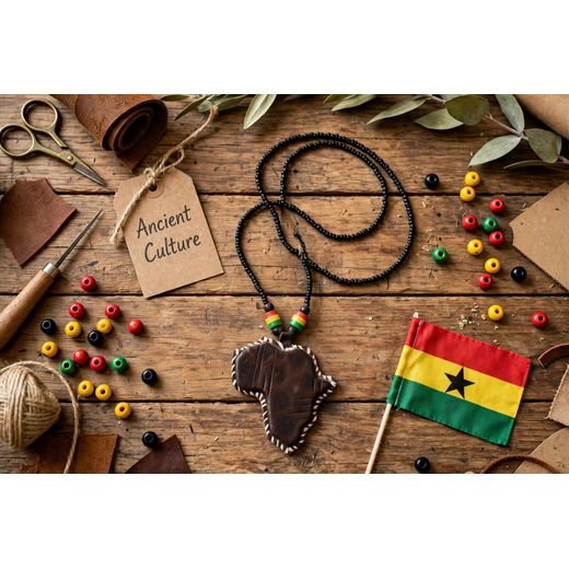 Ancient Culture Unisex African Continent Map Leather Pendant Beaded Necklace - Black & Rasta Colors - image 2