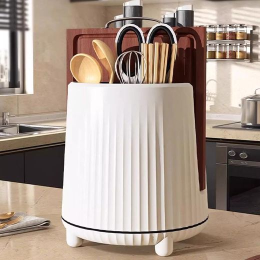 White Label Rotating Kitchen Utensil Storage Rack with removable base - White - image 3