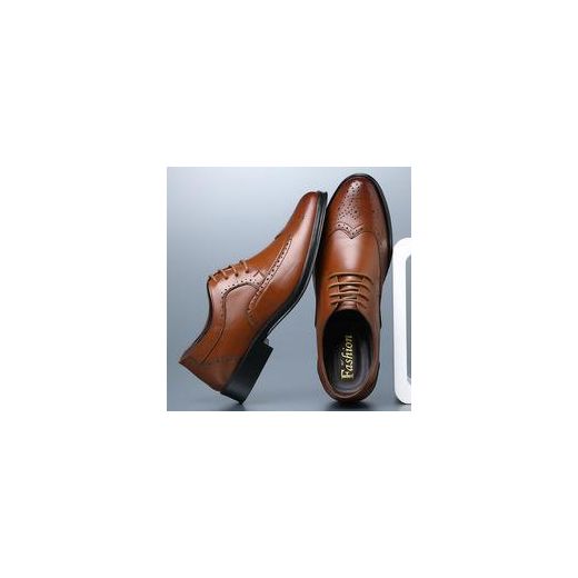 GALUIN Men's leather shoes, carved business formal British style brogues, hollow perforated shoes-Brown - image 3