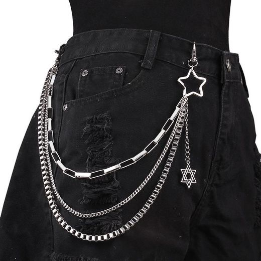 Fashion Punk Layered Pants Chain Wallet Chain Goth Heavy Jean Chains for Men Silver