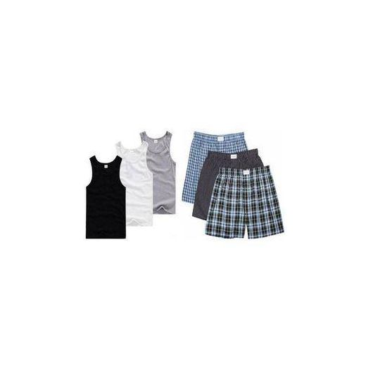 Men’s 6- Piece Essential Underwear Set – 3Sleeveless Vests & 2 Boxer Briefs - White/Multicolore