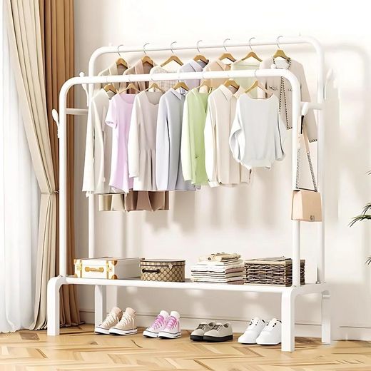 Quality Double pole Clothes Hanger/ Boutique Hanger with shoe Rack- White
