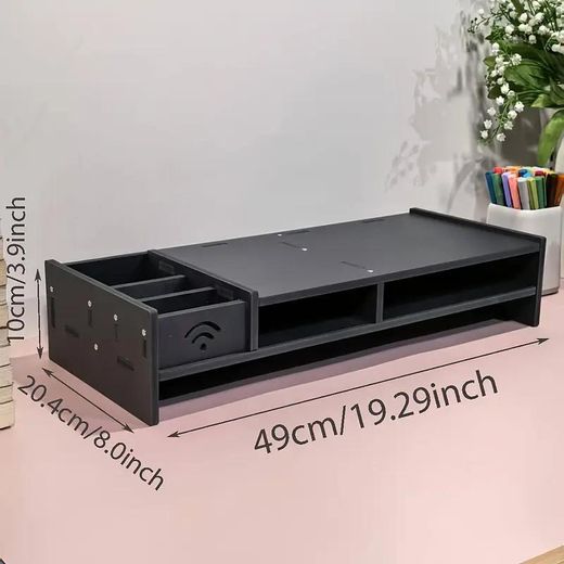 Generic Double-layer Computer Monitor Screen Heightening Stand/TV Desktop Storage Rack - Black - image 2