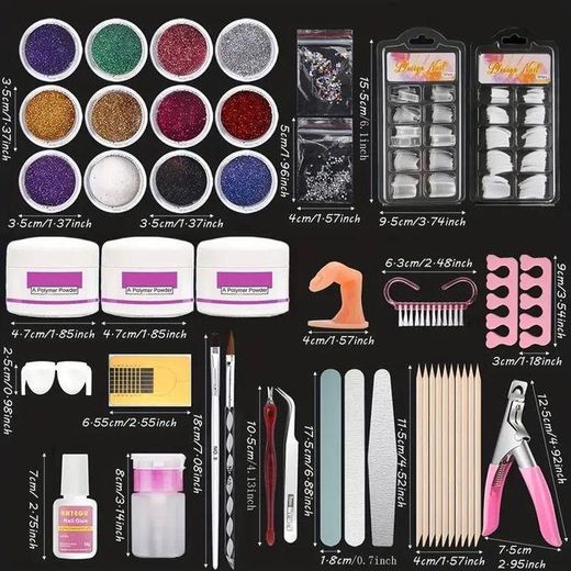 Generic 23 pcs Acrylic Nail Kit for Beginners - Contains 12 Colors of Pink, White and Rose Glitter Nail Polish Brush and Manicure Tools - image 4