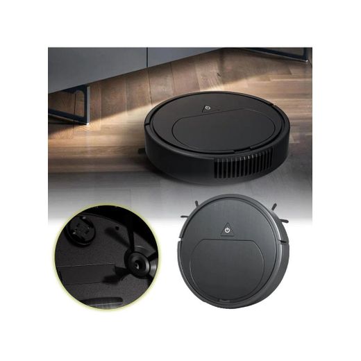 Robotic Vacuum Cleaner - Automatic Smart Floor Cleaning Robot with Dual Side Brushes, Powerful Suction, USB Rechargeable, Low Noise, and Slim Design for Home & Office - Black