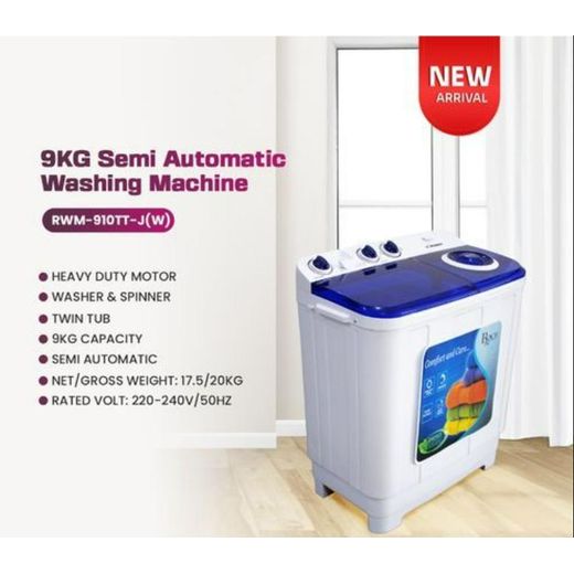 Roch 7Kg Twin Tub Semi Automatic Washing Machine - RWM 910TT-J(W) - White/Blue - image 3