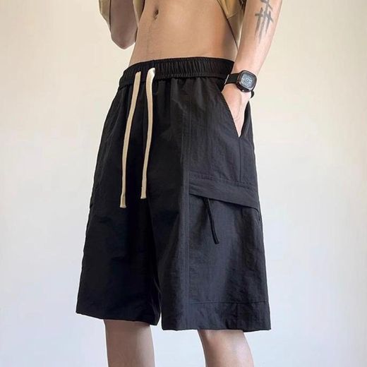 Dapperman Men's Summer Casual Solid Color Drawstring Waist Shorts - Black - image 2