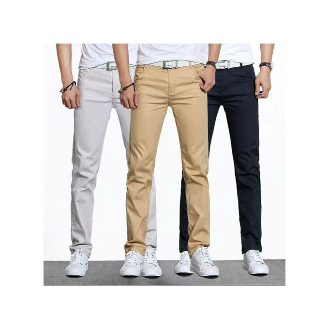 Shop White Label Slim Fit Khaki Trouser - 3 Pieces - Multicolour Online ...