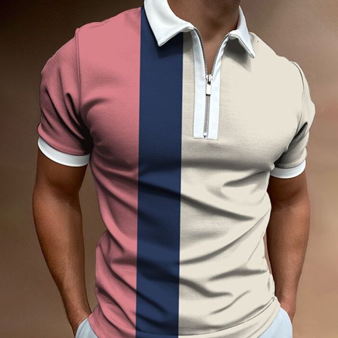 Shop Fashion Color Stitching Round Neck Short Sleeve Polos Shirts ...