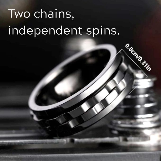 VOGUE BAZAAR Stainless Steel Spinning Ring for Men & Women - Anxiety Relief Fidget Rotating Band with Black Chain Inlay, Silver Titanium Fashion Jewelry - Image 5