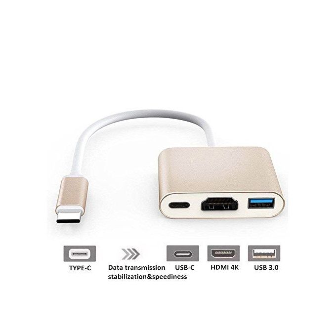 TechCraft Adaptateur USB 3.1 Type-C à USB / HDMI / USB-C Blanc