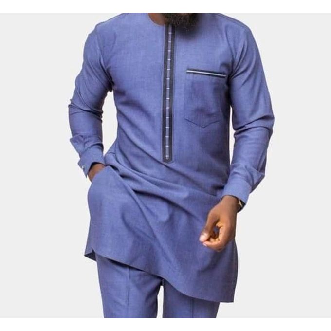 Shop White Label African Print Long Sleeve Shirt - Light Blue Online ...
