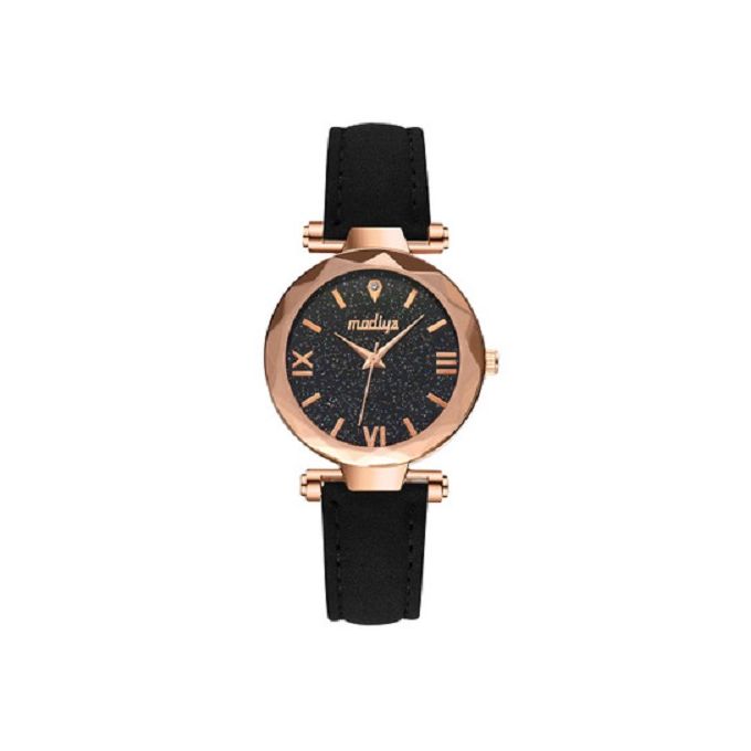 Shop Modiya Starry Dial Leather Analog Wrist Watch - Black Online ...