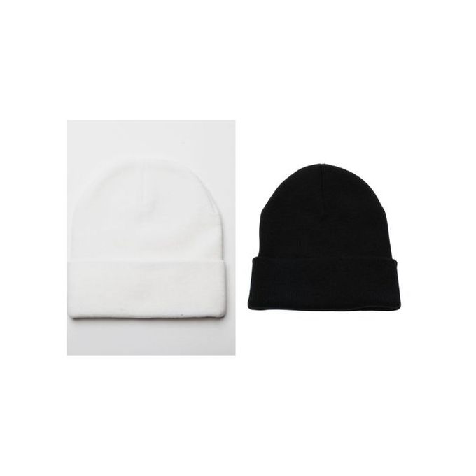Shop White Label 2 Piece Beanie Set - White/Black Online