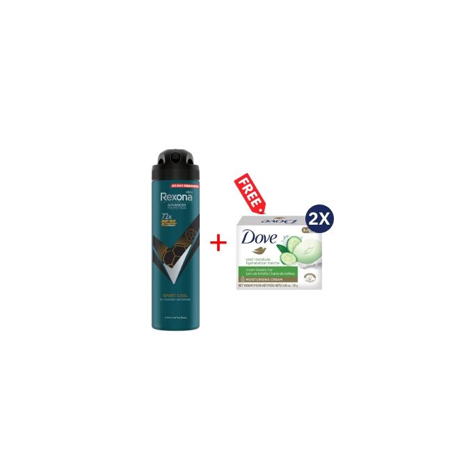 Shop Rexona Spray 72Hrs Sport Cool Men - 200ml + Free Dove