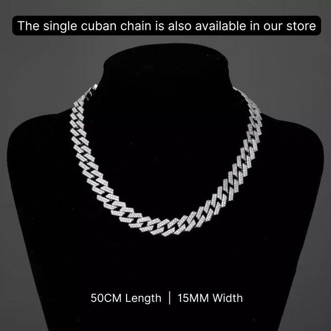 VOGUE BAZAAR 2 PCs Cuban Iced Out Link Necklace Set Cross Pendant Chain Hip Hop Punk Jewelry for Men Women - Image 4