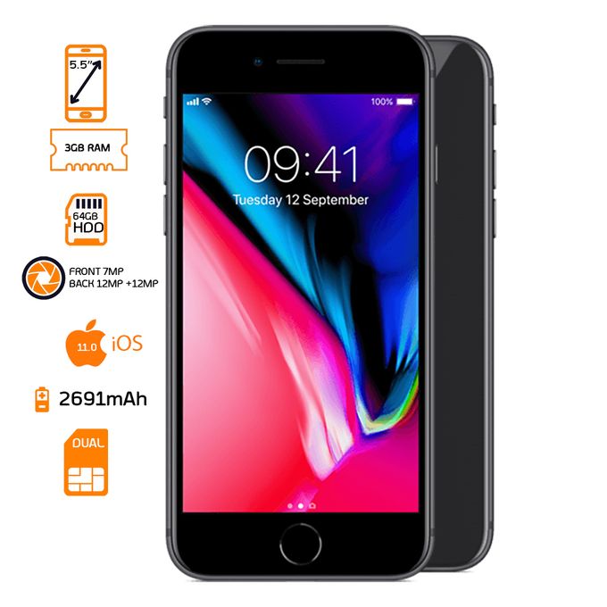 Shop Apple iPhone 8 Plus - 64GB HDD - 3GB RAM - Space Gray Online