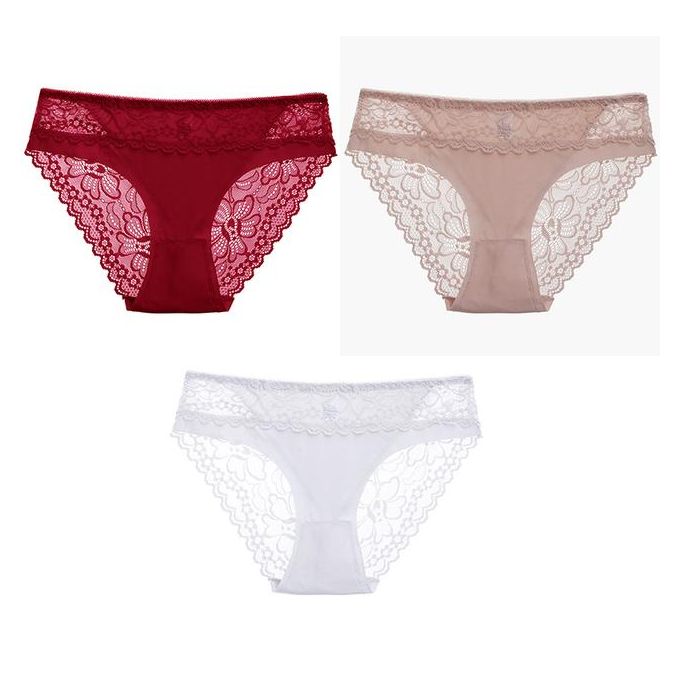 Generic 3Pcs/Set Women Lace Boyshorts Sexy Underpants Low Rise