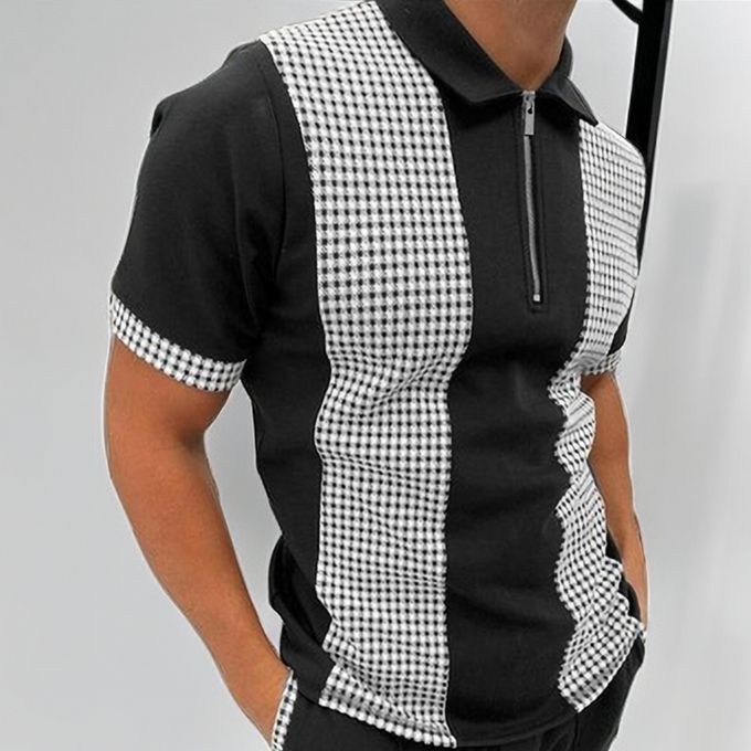 Shop Fashion Men's Striped Print Color Stitching Polo Shirts Short ...
