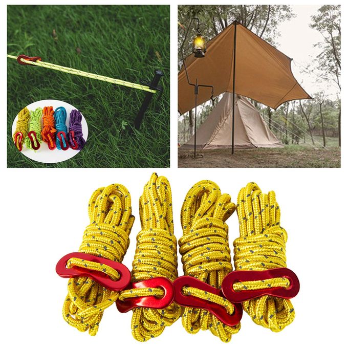 Shop Generic 4Pcs Camping Tent Rope Reflective Guy Line Nylon Paracord Cord  Yellow Online