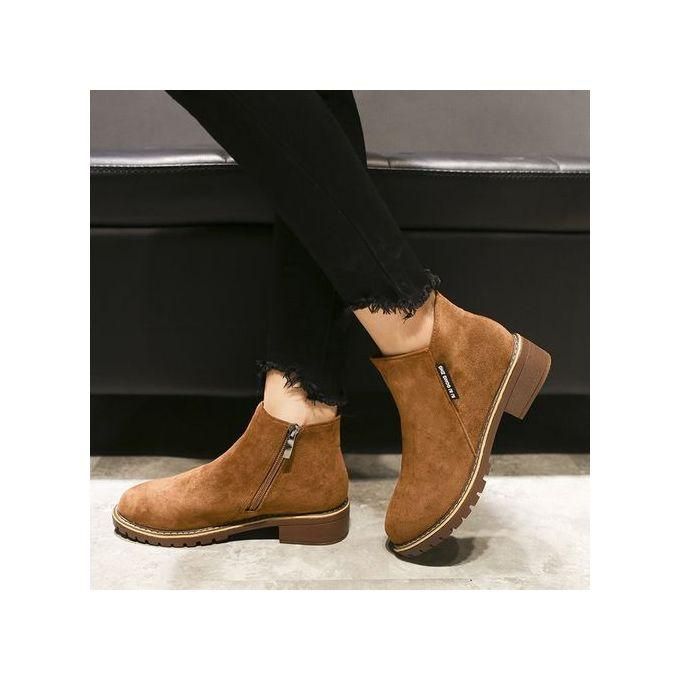 Shop Generic Women's Ankle Boots Low Heel Casual Short Booties-Brown ...