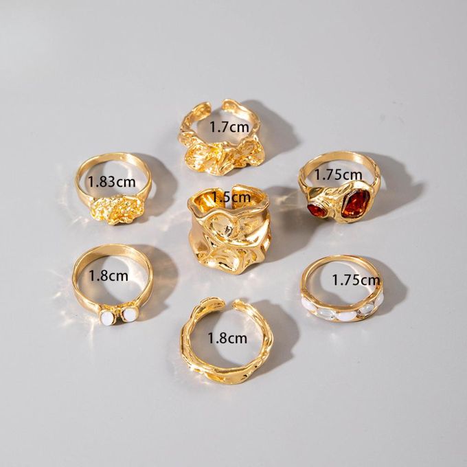 VOGUE BAZAAR 7-Piece Gold Irregular Gemstone Ring Set for Women, Vintage Unique & Fashionable - Image 4