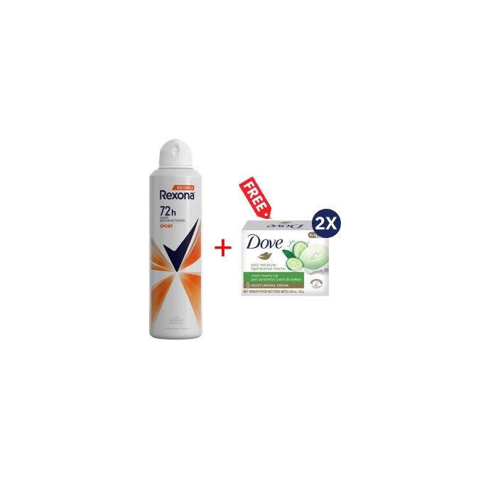 Shop Rexona SPRAY 200ML 72HRS SPORTS WOMEN + Free Dove Bar