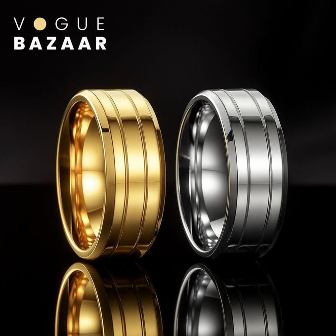 VOGUE BAZAAR 2 PCS Stainless Male Ring Wonderful Jewelry Gift For Men Women Cool Simple Band 8MM Width Silver Gold
