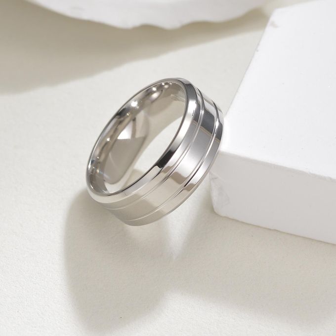 VOGUE BAZAAR 2 PCS Stainless Male Ring Wonderful Jewelry Gift For Men Women Cool Simple Band 8MM Width Silver Gold - Image 2