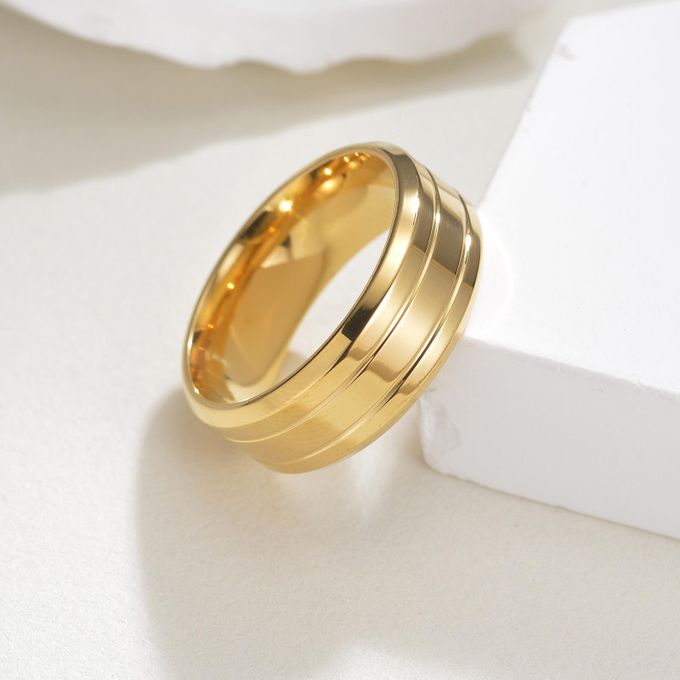 VOGUE BAZAAR 2 PCS Stainless Male Ring Wonderful Jewelry Gift For Men Women Cool Simple Band 8MM Width Silver Gold - Image 5